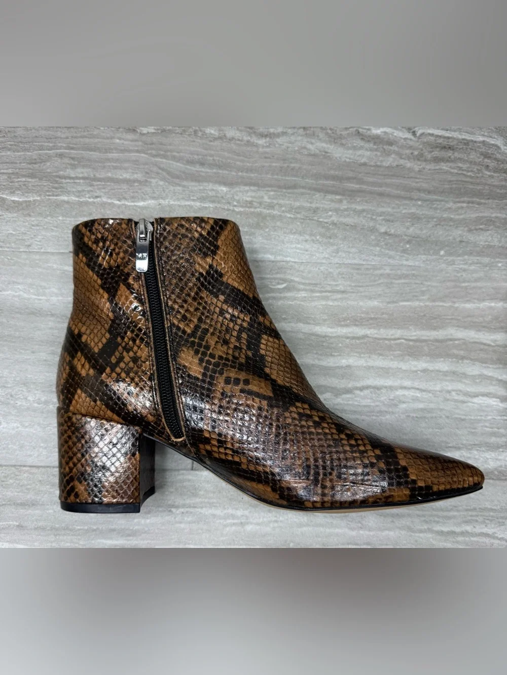 Marc Fisher Jarli Snake-Print Pointed Toe Ankle Boots Womens Size 6.5